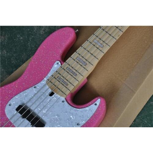 Order booking electric pink sliver particles bass guitar,jb 5 strings bass guitar,basswood body,free delivery
