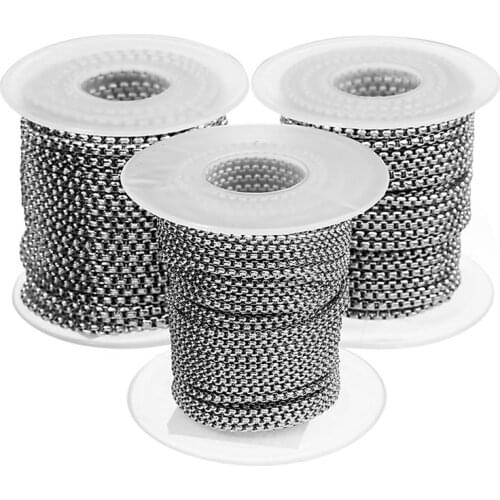 Julie Wang 10 Yards 2/2.5/3mm Square Pearl Chain Stainless Steel Rolo Chains For Necklace Pendant DIY Jewelry Making Accessory