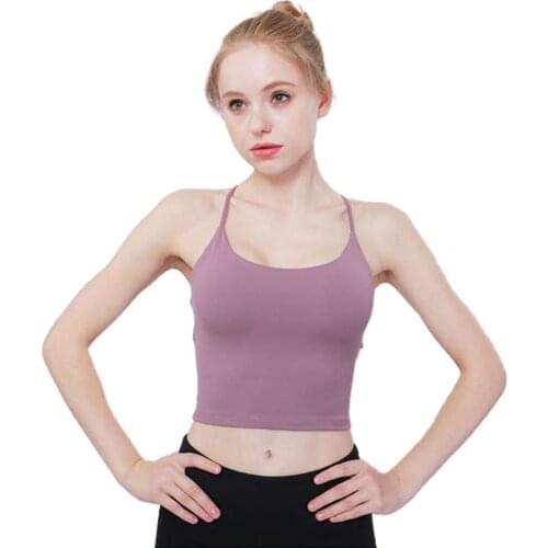 Womens Spaghetti Strap Yoga Sport Bralette Strappy Crossback Workout Solid Color Vest Quick Dry Camisole