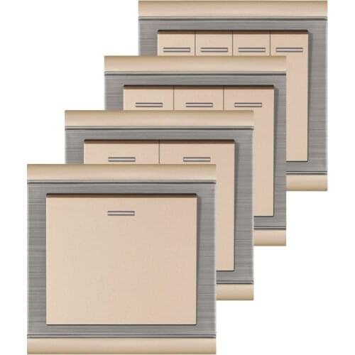 1/2/3/4 Gang 1 2 Way Wall Switch Champagne Gold 10A Electrical Push Button Switch Stainless Steel Brushed Panel Wall Interruptor