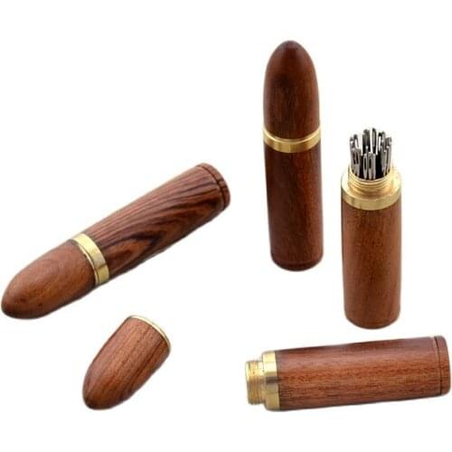 1Set DIY Sewing Needles Holder Storage Tube Wooden Box Hand Sewing Needles Case Leather Knitting Embroidery Mending Needles Box