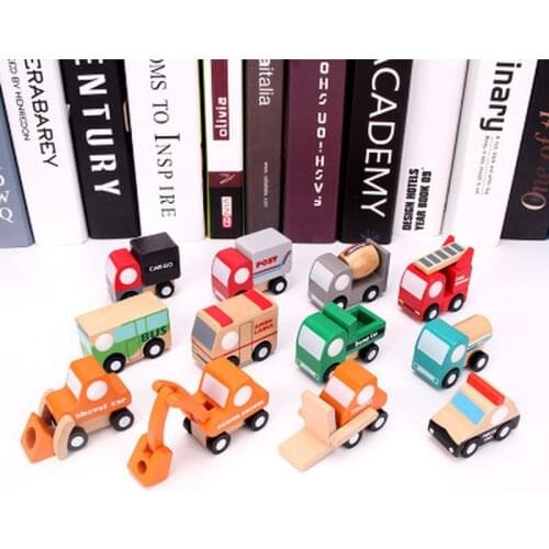 12 sets Mini Wooden Cars Truck Aircraft Model Toy Montessori Wooden Education Colorful Vehicle Toys Simulation Baby toys