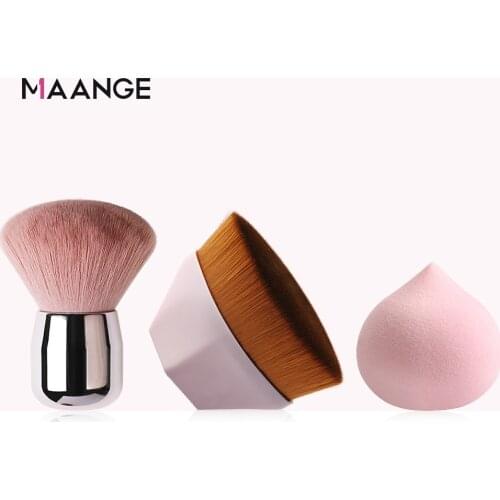 3Pcs Set Foundation Blush Brush Makeup with Sponge BB Cream Makeup Brushes Loose Powder Brush Flat Kit Maquiagem Make Up Brushes