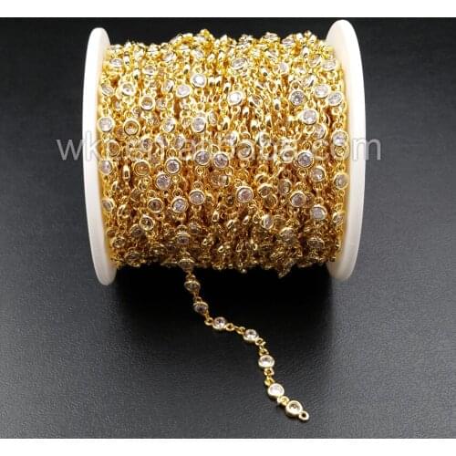 WT-BC081 5m/lot Charm Crystal Beads Chain 24k Gold Strim Brass Chain high quality Gold Chain for Necklace DIY Making Material