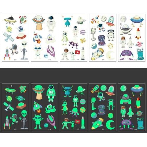 5pcs Kids Luminous Tattoo Sticker Cartoon Cute Dinosaur Mermaid Tattoo Sticker Party Fun Face Sticker