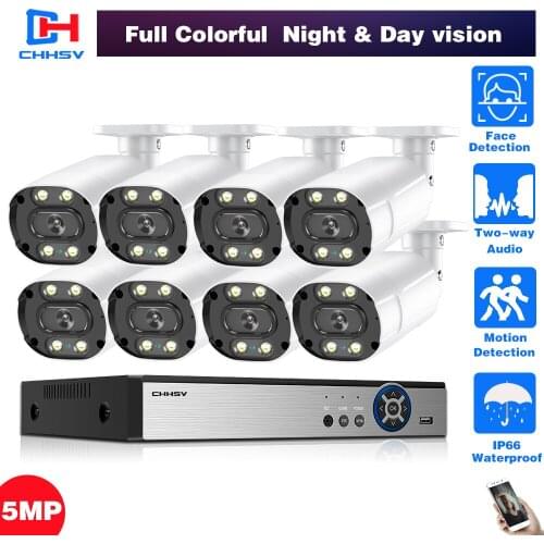 5MP HD Color Night Vision CCTV Security Camera System for Home H.265 8ch NVR Kit 5MP POE Video Surveillance Camera CCTV System