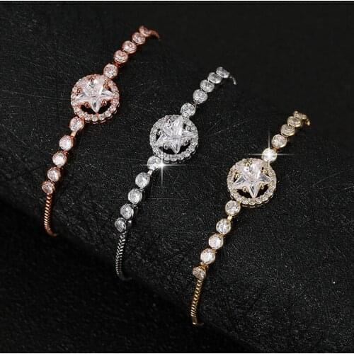 Funmode Fashion Round Star Shape CZ Box Chain Adjustable Bracelets For Women Party Jewelry pulsera hombre Wholesale FB65