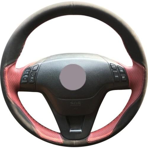 DIY Customize Braiding Black Suede Wine Red Leather Car Steering Wheel Cover For Honda Crv Cr -V 2007 -2011