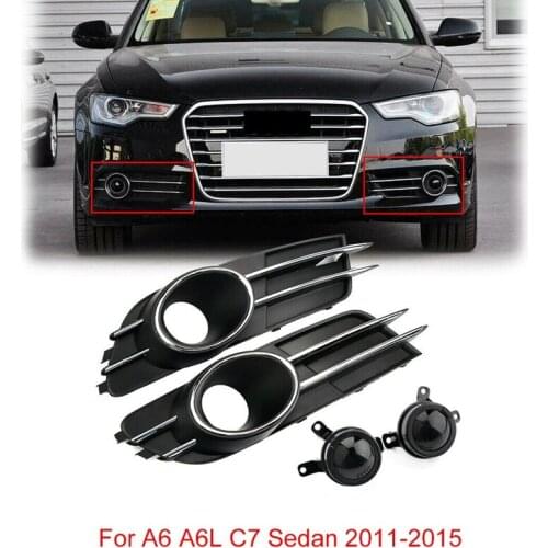 For- A6 A6L C7 Sedan 2011-2015 Front Lower Bumper Fog Light Lamp Grilles Grill Cover+ACC Lens Decoration