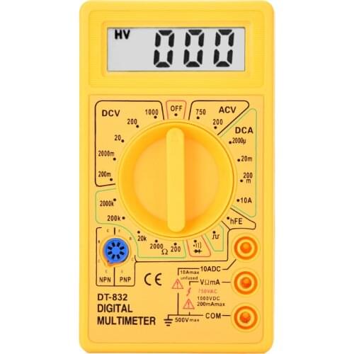 DT832 Digital Multimeter With Buzzer Voltage Ampere Ohm Meter Test Probe AC/DC Voltage Tester Current Resistance Multi-Tester
