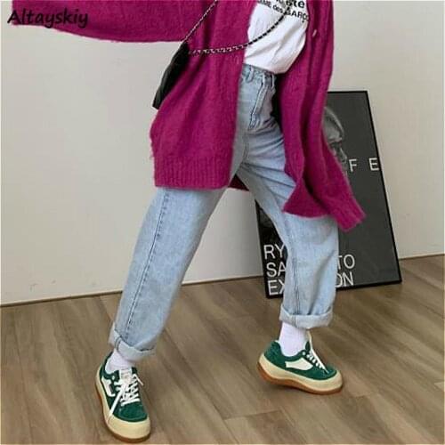 Jeans Women Leisure All-match Simple Korean Style High Waist Straight Zipper Full-length Oversize Students Streetwear Pocket Ins
