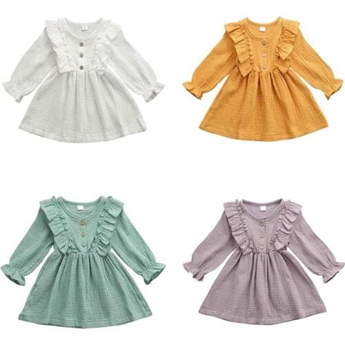 Focusnorm US USPS Fast Shipping Cute Toddler Baby Girl Princess Long Sleeve Dress Solid Party Clothes Outfits