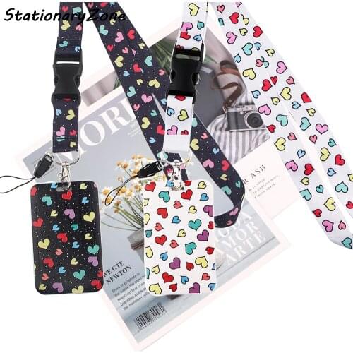 JY050 Cartoon love Buckle Lanyards Id Badge Holder Keychain ID Card Pass Gym Mobile Badge Holder Lanyard Key Holder