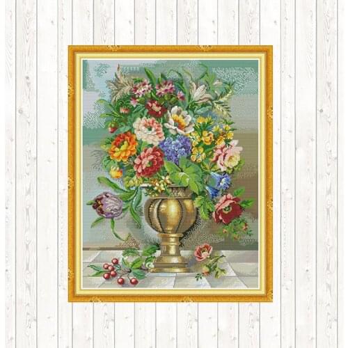 Oil Painting Flowers Cross Stitch Sets 14ct 11ct Count Print Canvas DMC Cotton Thread Printed Canvas Needlework DIY Embroidery