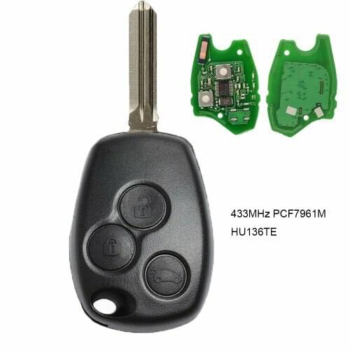 KEYECU Replacement Remote Car Key 3 buttons 433MHz PCF7961M HITAG AES Chip for Renault Uncut HU136TE Blade