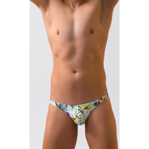 Summer sexy floral printed swimwear gay men thong swimwear low waist tight swimsuits bikinis swim briefs samll size