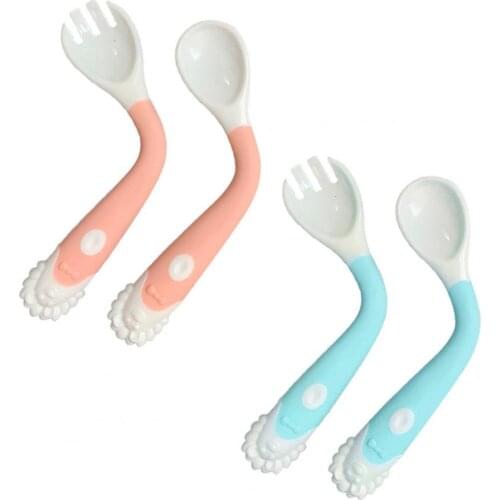 1 Set Spoon Fork Bendable Design Eat Training Portable Toddler Feeding Training Dinnerware Reusable Children Auxiliary Utensils