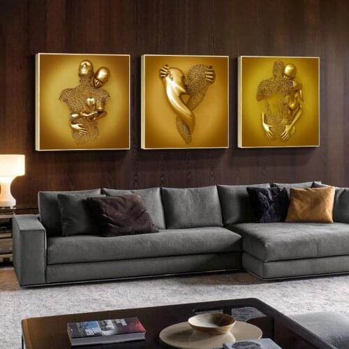 Metal Figure Statue Canvas Painting Romantic Abstract Gloden Posters and Prints Modern Living Interior Paintings Decoration