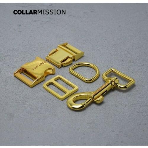 Metal buckle+Tri-Glid+D ring+metal dog clasp/set)Engraved retailing yellow gold 25mm for DIY pet collar set harness DIY parts