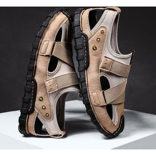 Men sandals beach mens shoes large sizes 48 leather 2020 summer sandles walking handmade sandalia masculina hollow breathable