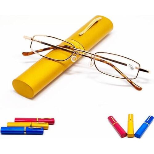 Lightweight Mini Folding Reading Glasses Women Men +1.0 to 4.0 Alloy Portable Container Presbyopia Pen Glasses with Box