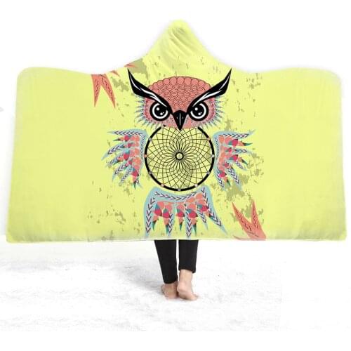 Owl Hooded Blanket Adult colorful child Sherpa Fleece Wearable Blanket Microfiber Bedding