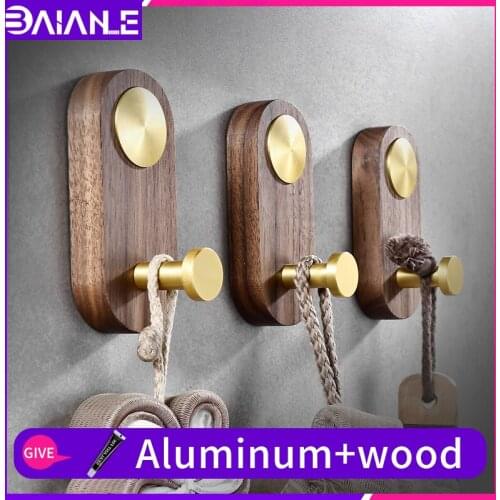 Walnut clothes hooks adhesive wall mounted drawing room hanger hook bathroom towel hook hallway umbrella key holder coat hook