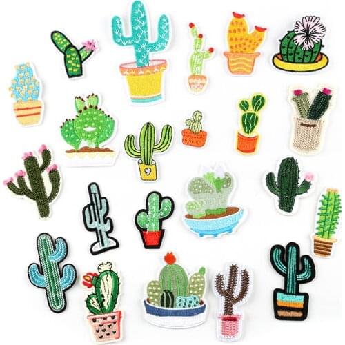 Plant Patches Iron on Patches for Clothing Stripes Cactus Badges Stickers on Clothes for Kids DIY Appliques Embroidered Patches