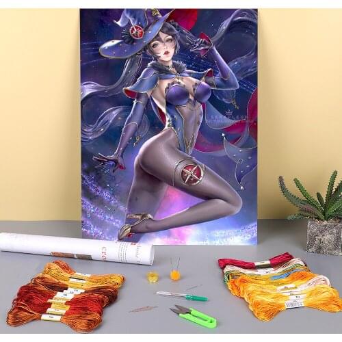 Cartoon Girl Woman Printed Water-Soluble Canvas 11CT Cross-Stitch DIY Embroidery Patterns DMC Threads Hobby work Different