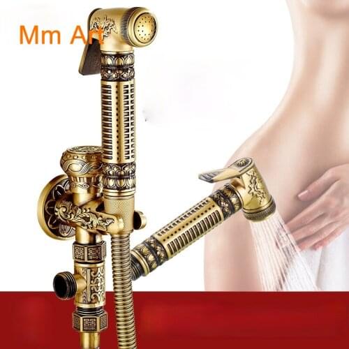 European-Style Antique Copper Toilet Spray Gun Faucet Health Faucet Bidet Flusher Set Angle Valve Supercharged