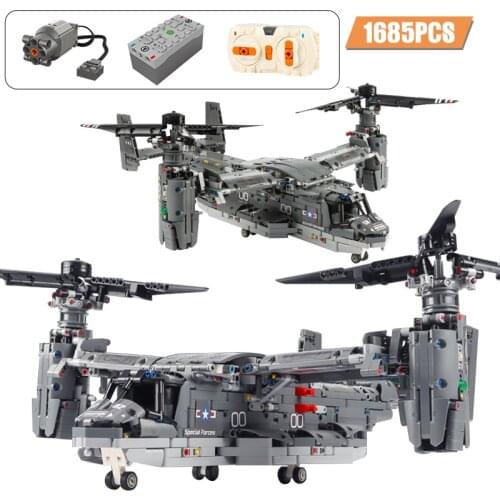 Compatible Technical Military WW2 Electric Osprey Fighter Aircraft Building Block Weapon Airplane Drone Bricks Toys for Children