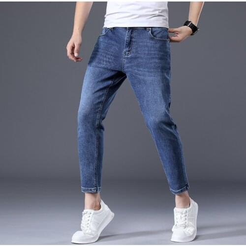 Thin Ankle Length Jeans Men Clothing Korea Style Stretch Denim Pant for Male