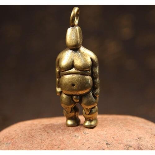 Vintage Brass Fat Man Mini Figurines Cool Trendy Hiphop Punk Character Copper Car Keychain Pendant Desk Decoration Accessories