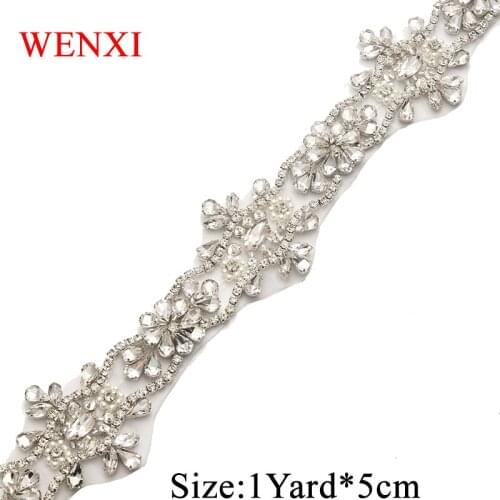 WENXI Bridal Gown Sash Beads Rhinestone Applique By The 5CM*1Yard Trim For Wedding Dress Belt DIY Bridal Sash WX814