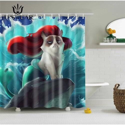 Waterproof Shower Curtain for Bathroom Funny Mermaid Print Bathroom Gadgets Bathtub Curtains Bathroom Curtain with 12 Pcs Hooks