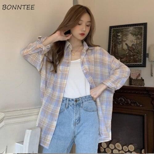Plaid Shirts Women Fashion Turn-down Collar Long Sleeve Summer Korean Style Female All-match Streetwear Sun Protection Leisure