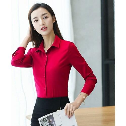 Women Blouse Chiffon Long Sleeve Top Loose Casual Shirt Black Red Blusas Ropa De Mujer