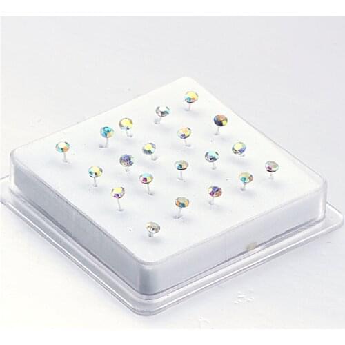 Ball Pin Nose Stud Crystal Nose Piercing Body Jewelry Round Shape Pin Body Jewelry 925 Silver 1set 20 Pcs with 3MM Multicolor