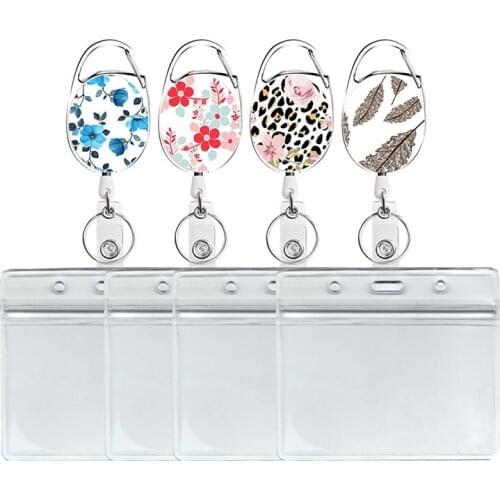 1PC Cute Flower Card Holder Bank Identity Bus ID Card Holder Case with Retractable Reel Lanyard Credit Cover Case