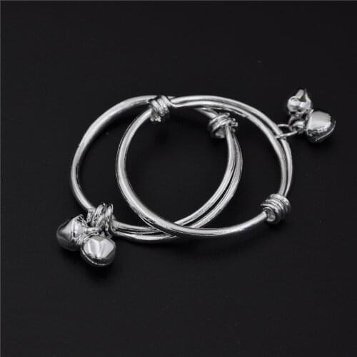 2pcs New Baby Kids Bell Bracelet Newborn Plated Silver Color Bracelet Birthday Party Gift