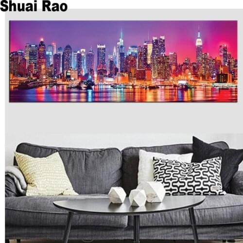 Large size Europe city Painting Manhattan,Baltimore,Pittsburgh,5D Diamond Embroidery Mosaic full square round drill pop Murals