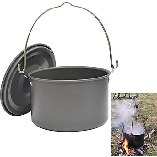 Aluminium Alloy Travel Pot Large Capacity 6-8 Person Outdoor Cooking Hanging Pot Tourism Tableware Kitchen Hiking Trekking