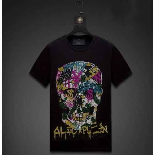 Streetwear Men Diamonds Summer Mens Hip Hop Loose Skull T Shirt Male Fashion Tees Casual black Tops