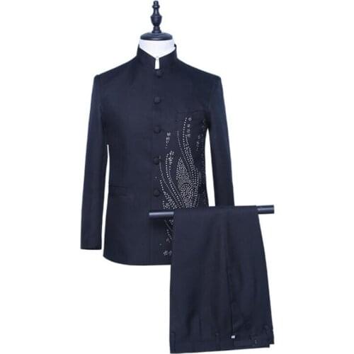 Costume homme Chinese tunic suits mens host costume male adult performance костюм мужской singer dress suit Chinese style chorus