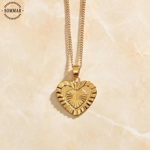 SOMMAR 50cm Heart Pendant and Necklaces Romantic Jewelry Gold Color for Womens Girls Wedding Gift Girlfriend Wife