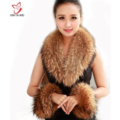 Hot Sale Real Fur Scarf Fur Collar Women Winter Coat Fur Scarves Neck scarves Cuff Luxury Raccoon Fur Winter Warm Neck Warmers