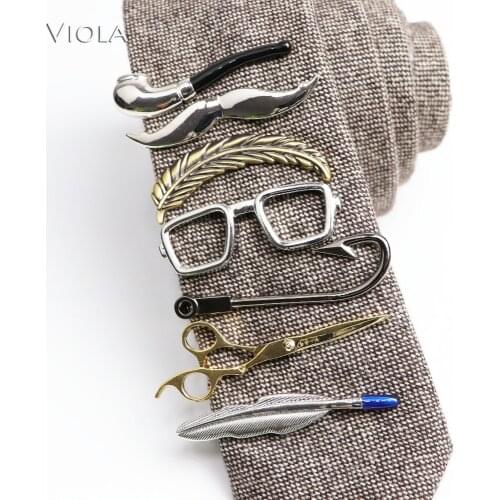 Fashion Luxury Copper Stainless Clips Feather Beard Black Metal Clamp Necktie Clasp Tie Bar Holder Clasp Gift For Men Accessory