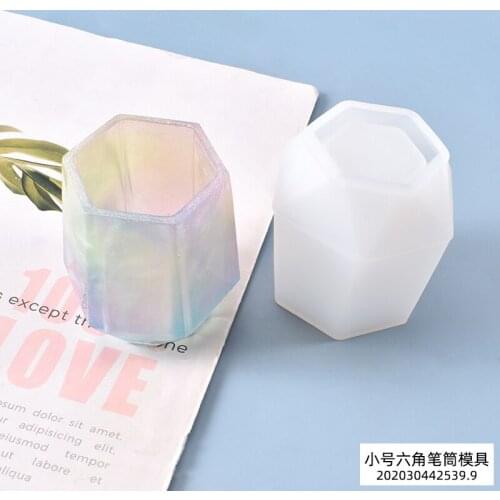 NEW Hexagon Pen Holder Mould Multi-function Portable Flower Pot Concrete Mold Silicone DIY Decoration