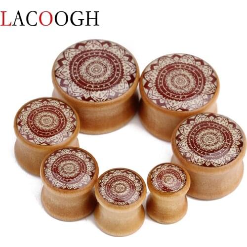 2018 New Fashion 2pcs/lot Big Small Brown Wooden Drip Oil Round Tunnel Ear Plug 8mm-20mm Piercing Body Jewelry for Men Women