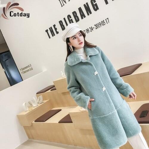 Cotday Long 2020 New Fashion Wool Coat Composite Human Fur Integrated Granule Sheep Cashmere Fur Medium Long Winter Coat Woman